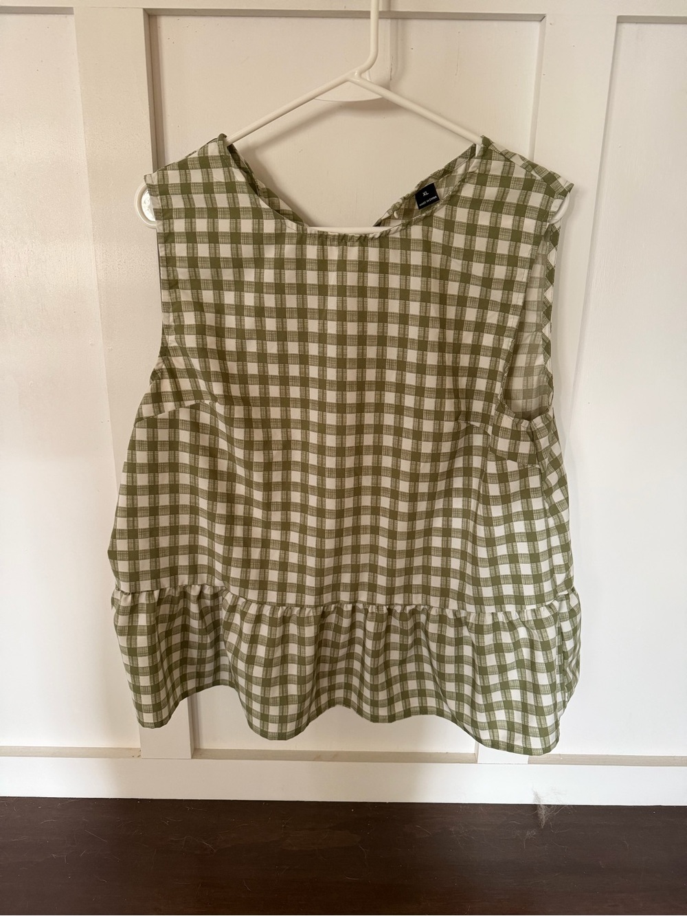 Olive Gingham Sleeveless Peplum Top